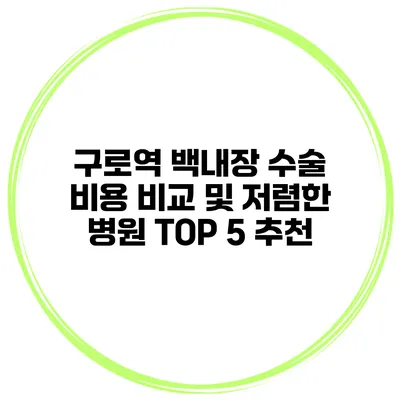 구로역 백내장 수술 비용 비교 및 저렴한 병원 TOP 5 추천